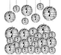 Xnuiasqe Disco Ball, 28-Pack Silver Reflective Hanging Mirror Decoration for Parties 70s Style Ornament