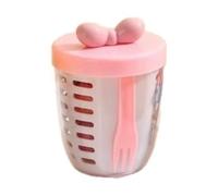 Xnuiasqe Double Wall Salad Cup Portable Leak Proof Oat Container with Fork Handle Drain Fruit Cup Cute Breakfast Cup Pink