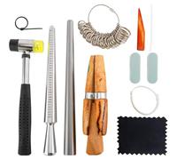 Xnuiasqe Measuring Tool Set Ring Sizer, 12 Pcs Ring Mandrel, Rubber Hammer, Plastic Ring Sizer Gauge, Wood Ring Clamp