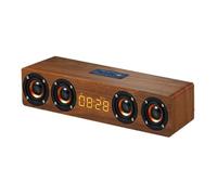 Xnuiasqe Rechargeable Multi Functional Wooden Clock with Bluetooth Soundbar Speaker and FM Radio for Computer TV Speaker Brown