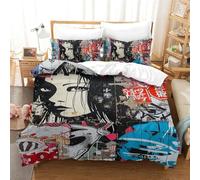 XNWRZCJXL Japanese Graffiti Ultra Soft Duvet Cover Set Modern Duvet Cover All Seasons Comforter Cover 3pc with Zipper Bedding Set for Kids Boys Girls Single(140x200cm)