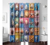 XNWYWE Blackout Curtains Bedroom 2 Panels Conch Starfish Shell Sea Thermal Insulated Ring Top Window Treatment Eyelet Curtains & Drapes for Living Room Nursery 79 x 63 Inch Drop
