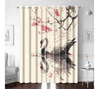 XNWYWE Blackout Curtains Chinese Plum Blossom Swan 2 Panels Super Soft Thermal Insulated Energy Saving Room Darkening Eyelet Curtains for Kids Bedroom Living Room Kitchen 95 X 90 Inch Drapes