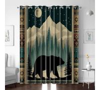 XNWYWE Eyelet Blackout Curtains 3D Print Abstract Forest Bear Moon Thermal Insulated Room Darkening Window Drapes Noise Reducing Energy Saving Curtains for Kids Baby Bedroom Kitchen 59x65 Inch