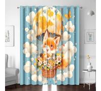 XNWYWE Eyelet Curtains for Kids Bedroom Cartoon Fox Butterfly Balloon Printed Thermal Insulated Window Treatment Short Blackout curtains for Living Room 84X71 Inch 2 Panels Noise Reducing Grommets