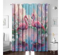 XNWYWE Eyelet Curtains for Kids Bedroom Flamingo Pink Flower Sea Printed Thermal Insulated Window Treatment Short Blackout curtains for Living Room 110X98 Inch 2 Panels Noise Reducing Grommets