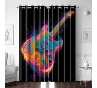 XNWYWE Eyelet Curtains for Kids Bedroom Guitar Music Print Printed Thermal Insulated Window Treatment Short Blackout curtains for Living Room 95X90 Inch 2 Panels Noise Reducing Grommets
