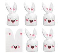 XnxnzhHo 50 Pcs Easter Bunny Gift Bags, Cute Rabbit Plastic Goodie Bags Spring Treat Bag for Candy, Cookie, Holiday Party Favor Supplies