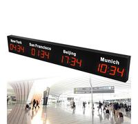 XNXYSMKJ Large Digital Led World Clock, LED Digital Full Color Multiple Time Zones Clock,for Hotels/Airports/Multinational Enterprises (Red 4City)