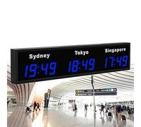 XNXYSMKJ Large Digital Led World Clock, LED Digital Full Color Multiple Time Zones Clock,for Hotels/Airports/Multinational Enterprises (Blue 3City)
