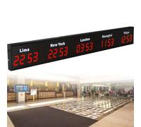 XNXYSMKJ Large LED Digital World Clock with 3/4/5 Time Zones Display,for Hotels,Airports,and Multinational Enterprises,Blue-4City (Red 5City)