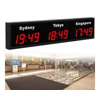 XNXYSMKJ Large LED Digital World Clock with 3/4/5 Time Zones Display,for Hotels,Airports,and Multinational Enterprises,Blue-4City (Red 3City)
