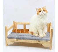 XNXYSMKJ Solid Wood Cat Bed for All Seasons, Stain-resistant, Off-the-ground Cat Bed for Small Medium-sized Cats/Dogs with Down Cushion