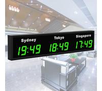 XNXYSMKJ World Clock, 3/4/5 City Time Zone LED Digital World Time Wall Clock Indoor Multi Time Zone World Wall Clock for Office/Home (Green 3City)
