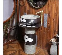XNZJHPP Modern Round Ceramic Sink - Durables Freestanding Bathroom Basin for Indoor/Outdoor Use, Stylish Kaolin Clay Design, Easy to Clean, Perfects for Contemporary Spaces (F Without mirror)