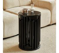 XNZJHPP Set of 6 Stackable Round Wooden Stools with 360 Silent Casters - Versatile Nesting End Tables for Living Room, Sofa Side, or Coffee Table Use (Black without Wheels)