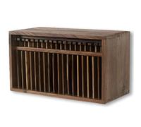 XNZJHPP Wooden CD Storage Rack with Pop-Up Button - Retro DVD Organizer Stand, Holds 19 CDs - Ideals for Home, Office, Music Room, and Theater (Cherry Wood) (Black Walnut)