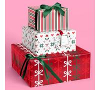 xo, Fetti Christmas Wrapping Paper + Tag Set - 12 Sheets | Holiday Gift Wrap, Decorative Bag, Holiday Party Favor, Red and Green