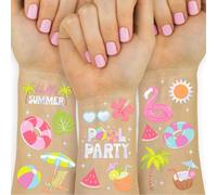 xo, Fetti Pool Party Temporary Tattoos - 68 Iridescent Foil Pcs | Summer Birthday Accessory, Kids Waterpark Party Favor, Cute Beach Activity