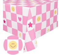 xo, Fetti Preppy Checker Washable Tablecloth - 9ft. | Birthday Party Decorations, Smiley Bachelorette Party Supplies, Rainbow Baby Shower, Pastel Preppy, Tableware