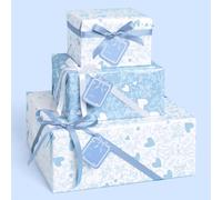 xo, Fetti Something Blue Wrapping Paper + Tag Set - 12 Sheets | Bachelorette Decorations, Birthday Gift Wrap, Coquette Bridal Shower, Decorative Christmas Bag