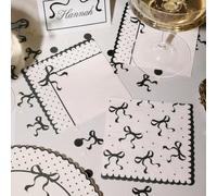 xo, Fetti White + Black Bow Paper Napkins | 3-ply, 24 pcs | Tying the Knot Bachelorette, Vintage Birthday Decorations, Coquette Dinner Party Setting, Retro Bridal Shower Decor