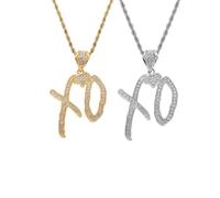 XO Necklace Hip Hop Fashion Necklace for Women Men, Cubic Zirconia XO Pendant with Rope Letter Jewelry Unisex Fashion Trend Jewelry Street Rock Rap Party Creative Gift