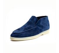 XOBZJH Women’s Genuine Leather Suede Ankle Boots - Minimalist Slip-On Booties with Memory Foam Insole and Cushioned Sole for Everyday Wear, Navy Blue, 2 UK