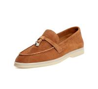 XOBZJH Women’s Quiet Luxury Suede Loafers - Premium Unlined Leather Slip On Flats with Soft Flexible Comfort, Italian Style Casual Shoes for Office, Travel & Everyday Wear, Whiskey Beige, 8 UK