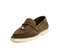 XOBZJH Women’s Quiet Luxury Suede Loafers - Premium Unlined Leather Slip On Flats with Soft Flexible Comfort, Italian Style Casual Shoes for Office, Travel & Everyday Wear, Espresso Olive, 3 UK