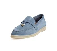 XOBZJH Women’s Quiet Luxury Suede Loafers - Premium Unlined Leather Slip On Flats with Soft Flexible Comfort, Italian Style Casual Shoes for Office, Travel & Everyday Wear, Dusty Blue, 4.5 UK