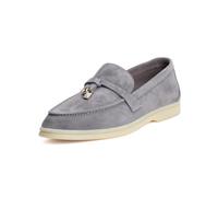 XOBZJH Women’s Quiet Luxury Suede Loafers - Premium Unlined Leather Slip On Flats with Soft Flexible Comfort, Italian Style Casual Shoes for Office, Travel & Everyday Wear, Moke Grey, 7.5 UK