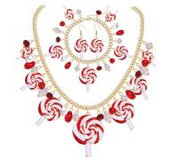 XOCARTIGE Candy Necklace Earrings for Women Christmas Candy Cane Necklace Lollipop Earrings Candyland Costume Accessories Halloween Christmas Outfits Birthday Party Favors Holiday Gifts, Zinc, No