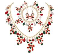 XOCARTIGE Candy Necklace Earrings for Women Christmas Candy Cane Necklace Lollipop Earrings Candyland Costume Accessories Halloween Christmas Outfits Birthday Party Favors Holiday Gifts, Zinc, No