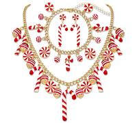 XOCARTIGE Candy Necklace Earrings for Women Christmas Candy Cane Necklace Lollipop Earrings Candyland Costume Accessories Halloween Christmas Outfits Birthday Party Favors Holiday Gifts, Zinc, No