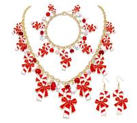 XOCARTIGE Candy Necklace Earrings for Women Christmas Candy Cane Necklace Lollipop Earrings Candyland Costume Accessories Halloween Christmas Outfits Birthday Party Favors Holiday Gifts, Zinc, No