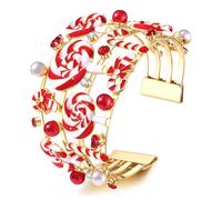 XOCARTIGE Christmas Bracelets for Women Holiday Cuff Bracelet Red Green Christmas Bow Bracelet Bangles Christmas Outfits Accessories Holiday Jewelry Gifts Party Favors, L, no gemstone