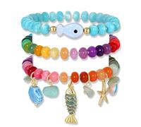 XOCARTIGE Fish Bracelets for Women Stackable Colorful Gemstone Beaded Stretch Bracelets Boho Summer Beach Coastal Fish Jewelry Gifts, One Size, Acrylic, no gemstone