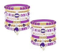 XOCARTIGE Game Day Bracelets Stack, Outfits for Women, Football Accessories, Red Black Heishi Beaded Stretch Bracelets, Sport Team Spirit Jewelry, L, Rhinestone, no gemstone