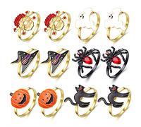 XOCARTIGE Halloween Napkin Rings Set of 12, Thanksgiving Fall Pumpkin Spider Ghost Napkin Ring for Table Setting Rhinestone Napkin Holder Buckle Serviette for Holiday Banquet Party Decor