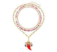 XOCARTIGE Rainbow Surfer Heishi Necklace for Women Stackable Ball Beaded Choker Necklace Layered Paperclip Link Chain Necklaces Summer Beach Jewelry Set, Metal, No Gemstone