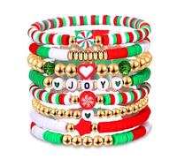 XOCARTIGE Surfer Heishi Bracelets for Women Stackable Rainbow Vinyl Disc Clay Beaded Stretch Bracelets Elastic Layering Friendship Bracelets Boho Summer Beach Jewelry, L, Vinyl, Pearl