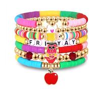 XOCARTIGE Surfer Heishi Bracelets for Women Stackable Rainbow Vinyl Disc Clay Beaded Stretch Bracelets Elastic Layering Friendship Bracelets Boho Summer Beach Jewelry, L, Metal Vinyl, no gemstone