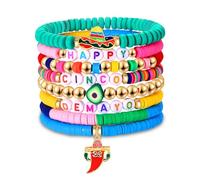 XOCARTIGE Surfer Heishi Bracelets for Women Stackable Rainbow Vinyl Disc Clay Beaded Stretch Bracelets Elastic Layering Friendship Bracelets Boho Summer Beach Jewelry, L, Vinyl, Pearl