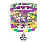 XOCARTIGE Surfer Heishi Bracelets for Women Stackable Rainbow Vinyl Disc Clay Beaded Stretch Bracelets Elastic Layering Friendship Bracelets Boho Summer Beach Jewelry, L, Vinyl, Pearl