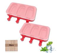 xocome 2-Piece Silicone Popsicle Mold Set, Red, BPA Free, Stackable Design, 3-Cavity, Includes 50 Handles and Silicone Lids