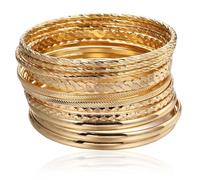 XoeLLe 12 Pcs Bracelet Set Boho Gold Bangles Indian Bangles Ethnic Glossy Textured Minimalist Stackable Trendy Layered Chunky Metal Vintage Bracelet for Wedding Dating Party Costume Accessories