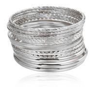XoeLLe 12 Pcs Bracelet Set Boho Silver Bangles for Women Indian Bangles Ethnic Glossy Textured Minimalist Stackable Trendy Layered Chunky Metal Vintage Bracelet for Wedding Dating Costume Accessories