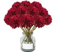 XoeLLe 12 Pcs Chrysanthemum Artificial Flowers, Fake Flowers Long Stem Autumn Flowers Artificial Decorative Faux for Graves Home Decoration Living Room Indoor, Garden, Floral Arrangement (Red)