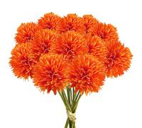 XoeLLe 12 Pcs Chrysanthemum Artificial Flowers, Fake Flowers Long Stem Autumn Flowers Artificial Decorative Faux for Graves Home Decoration Living Room Indoor, Garden, Floral Arrangement (Orange)
